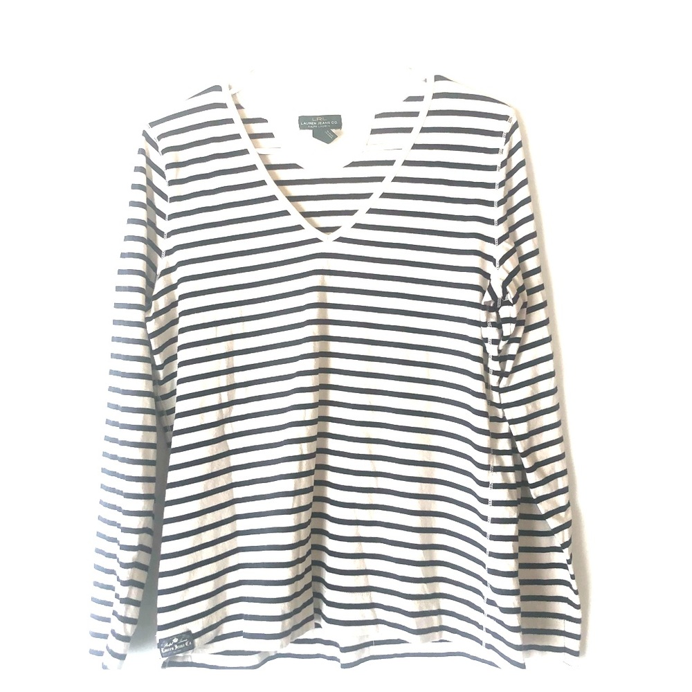 LRL Lauren Ralph Lauren V Neck Shirt Striped